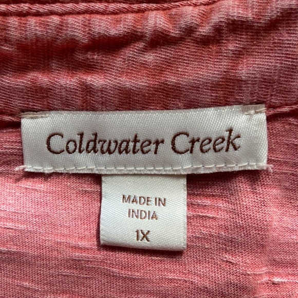 Coldwater Creek Pink Embroidered Cotton Slub Button Up Shirt 1X - Picture 4 of 6
